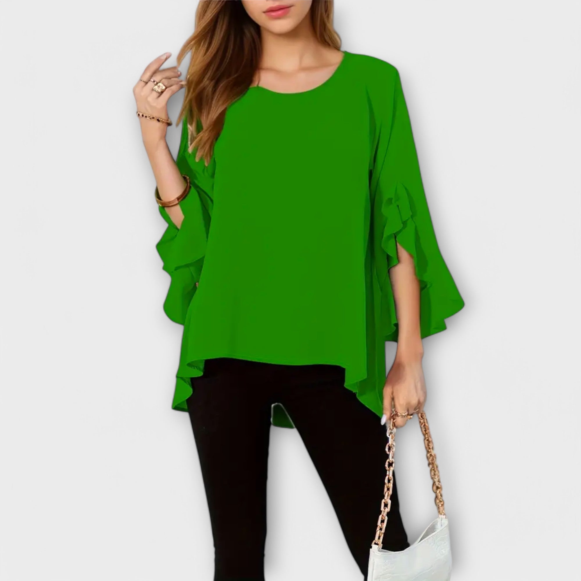 Anđa – Bluza z Volanami w Kolorze Niebieskim