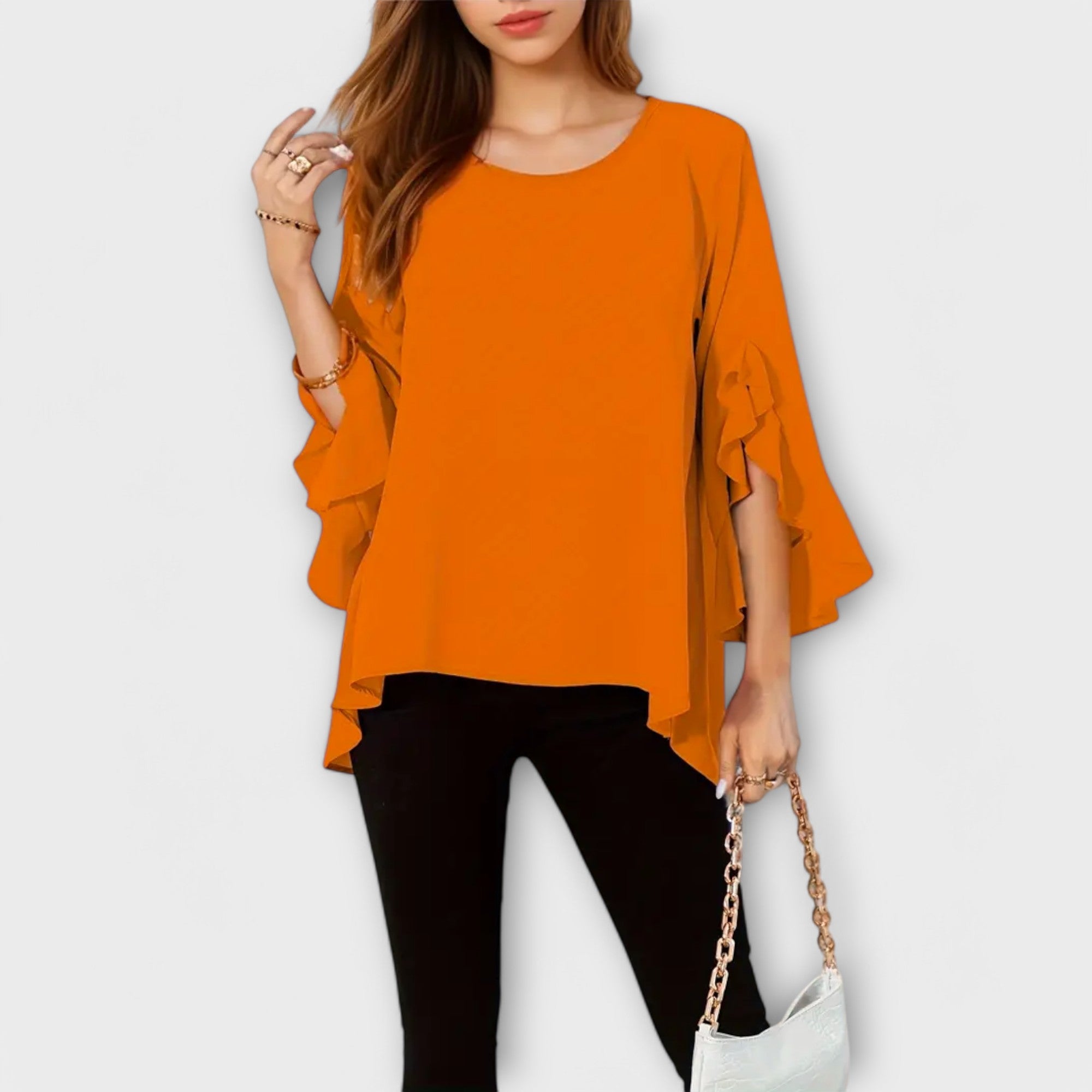 Anđa – Bluza z Volanami w Kolorze Niebieskim