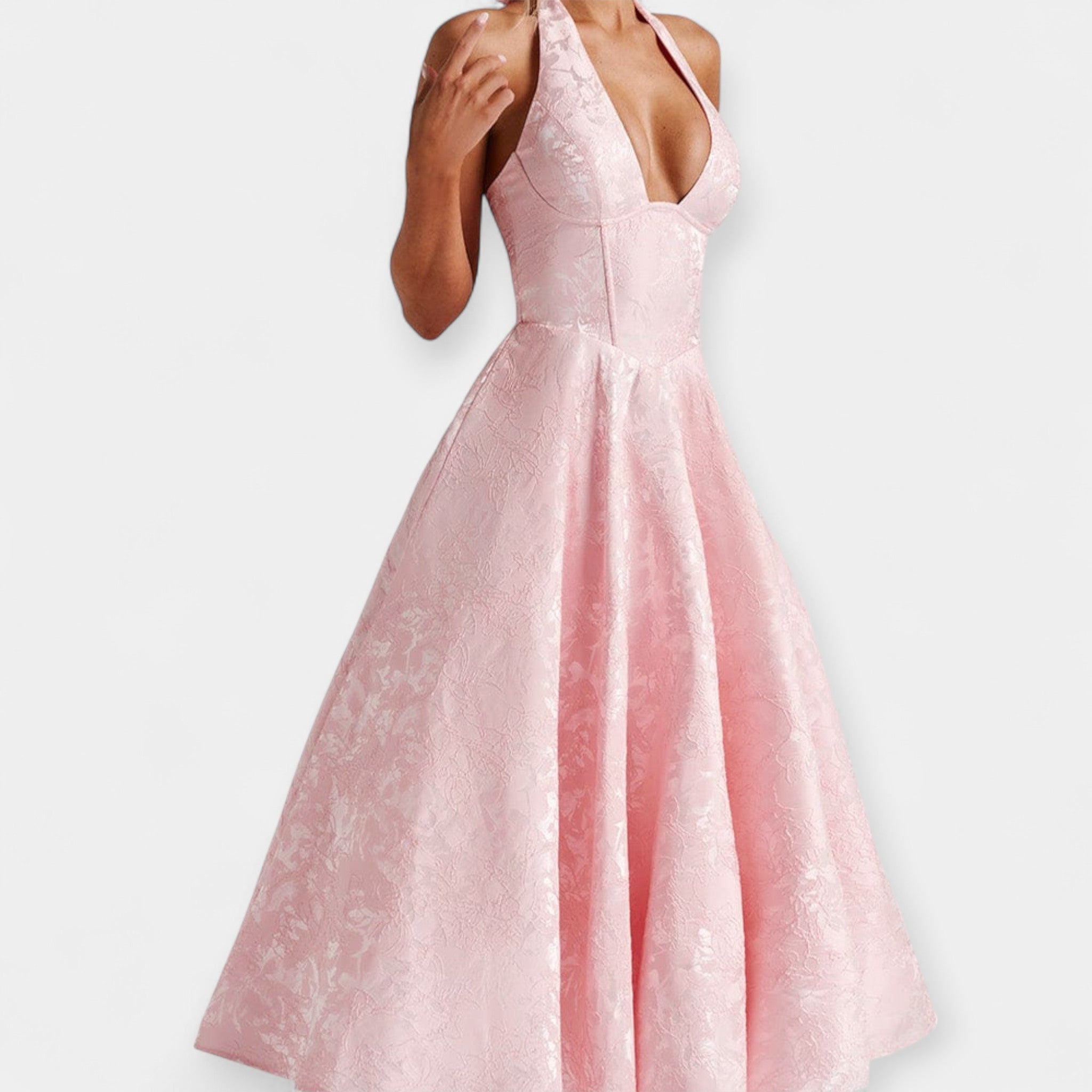 Midi obleka s korzetnim dizajnom in odprtim hrbtom