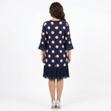 Clara - Vestido Azul Marinho às Bolinhas com Detalhe de Folhos
