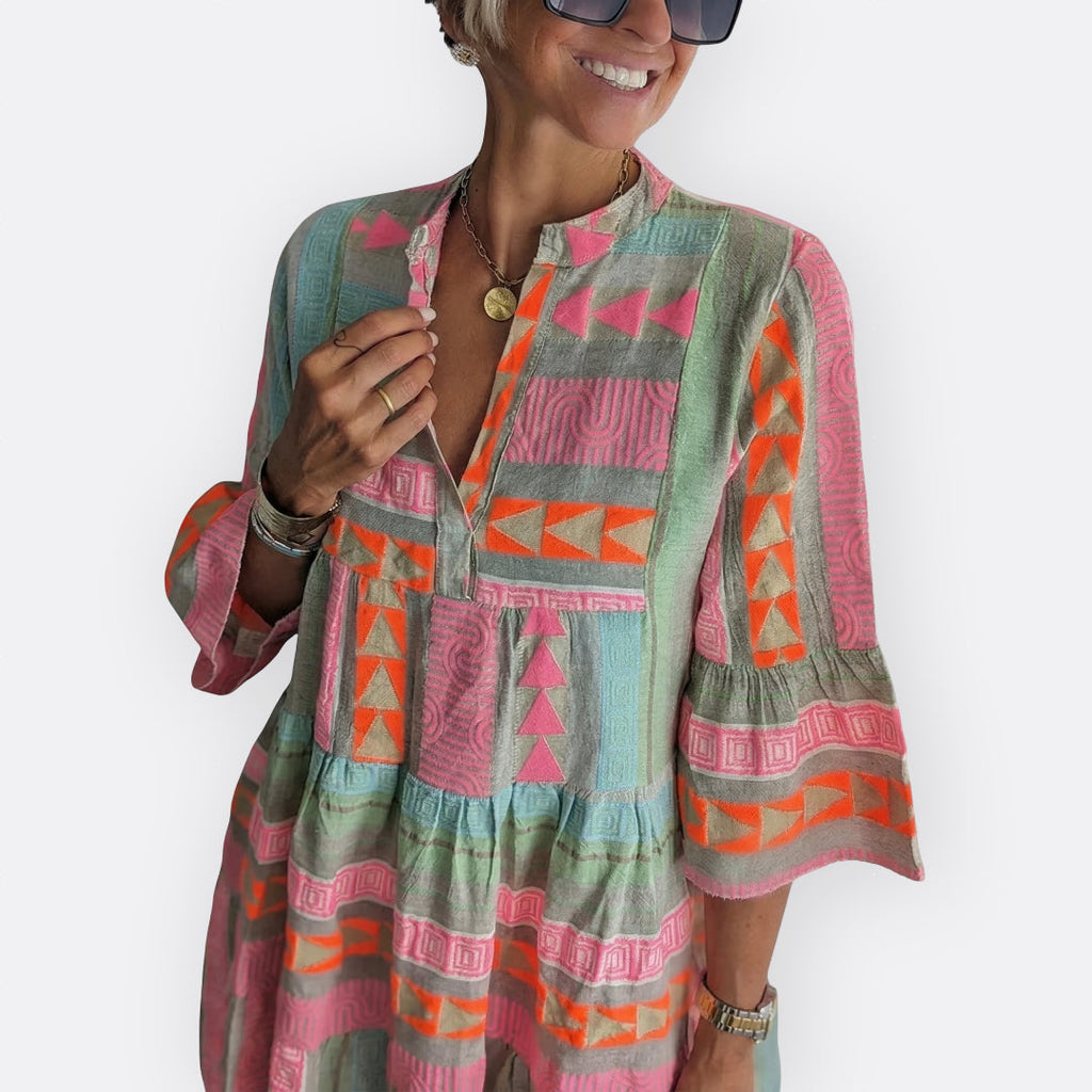 Madalena - Vestido Boho De Camadas Com Corte Fluido