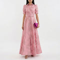 Matilde - Vestido Longo em Jacquard Floral com Cinto