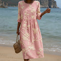 Paula - Vestido Midi com Estampado de Plantas e Flores