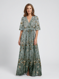 Elga – Vestido longo florido com decote em V