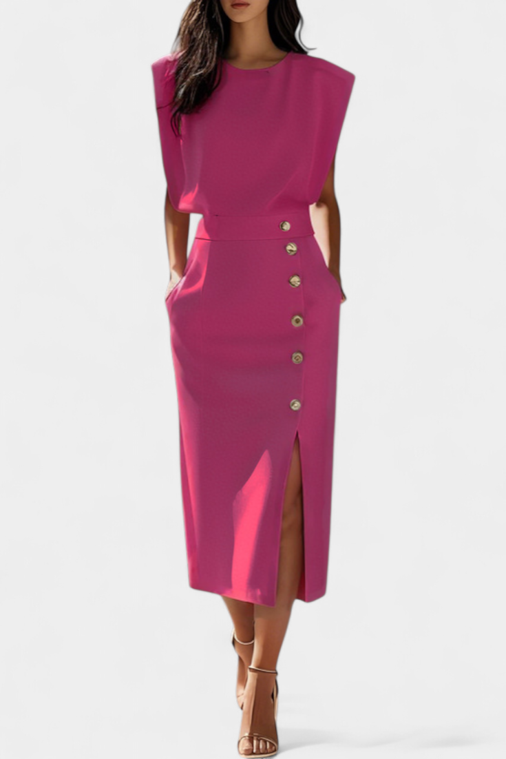 Ceecee™ | Midi luksuzna obleka s dekorativnimi gumbi