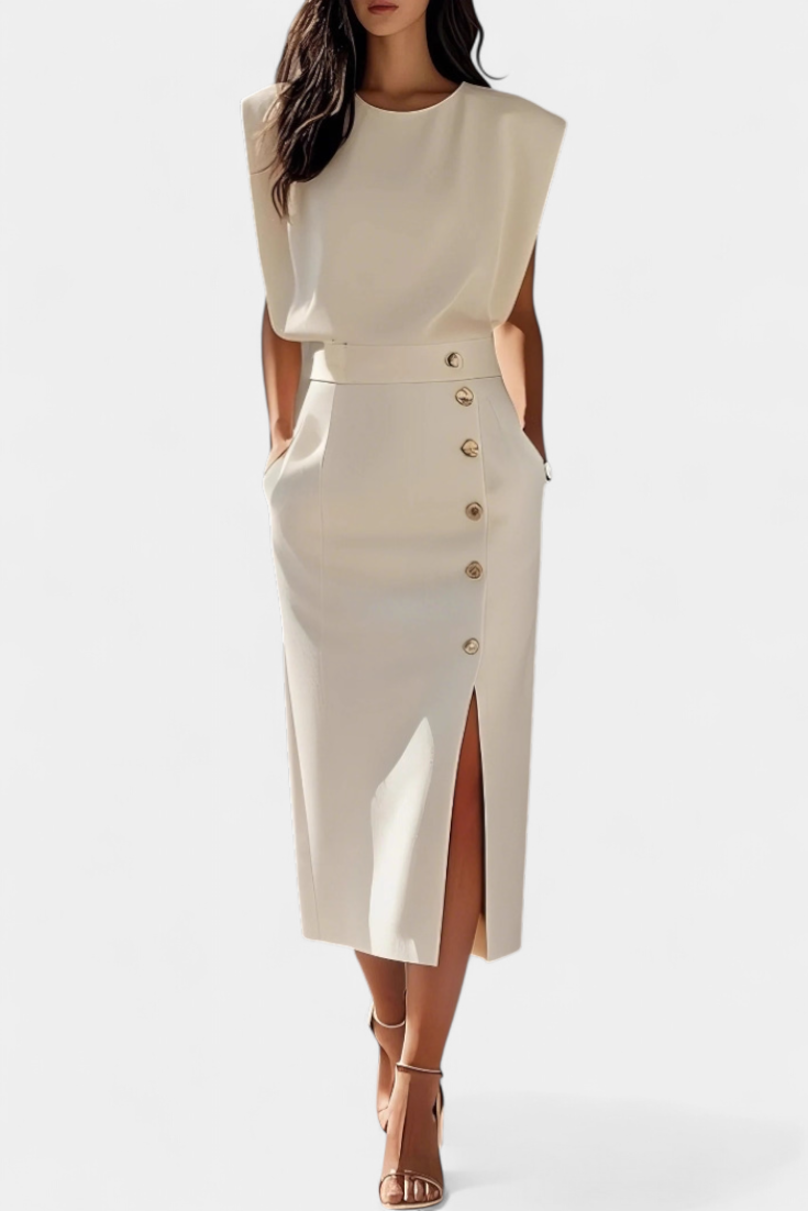 Ceecee™ | Midi luksuzna obleka s dekorativnimi gumbi