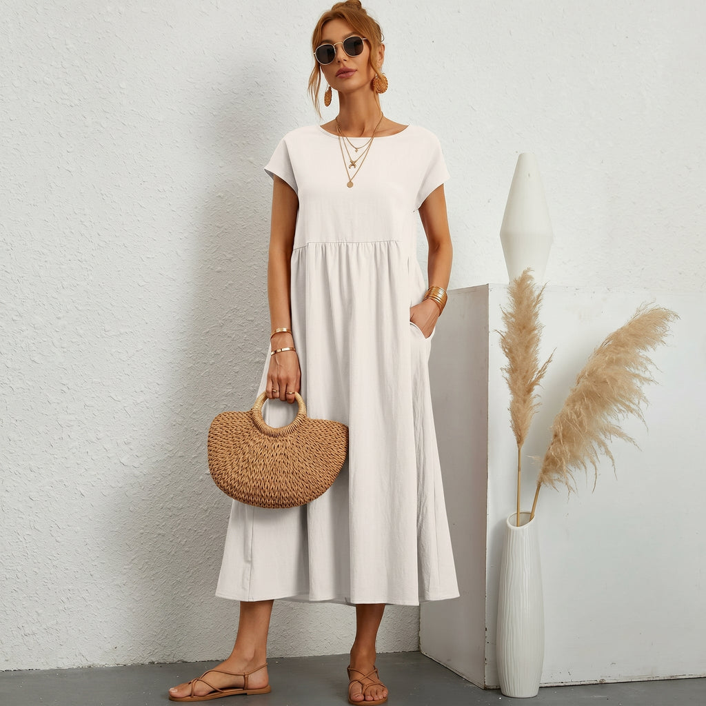 Inês - Vestido Midi em Algodão com Bolsos