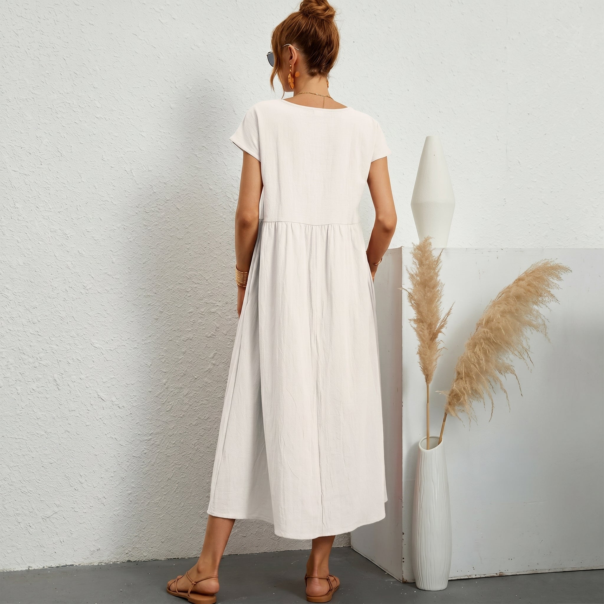 Inês - Vestido Midi em Algodão com Bolsos