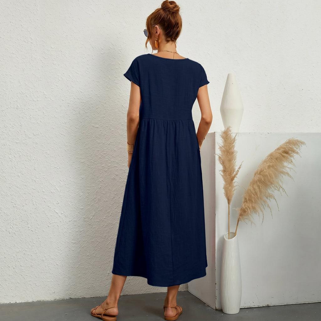 Inês - Vestido Midi em Algodão com Bolsos