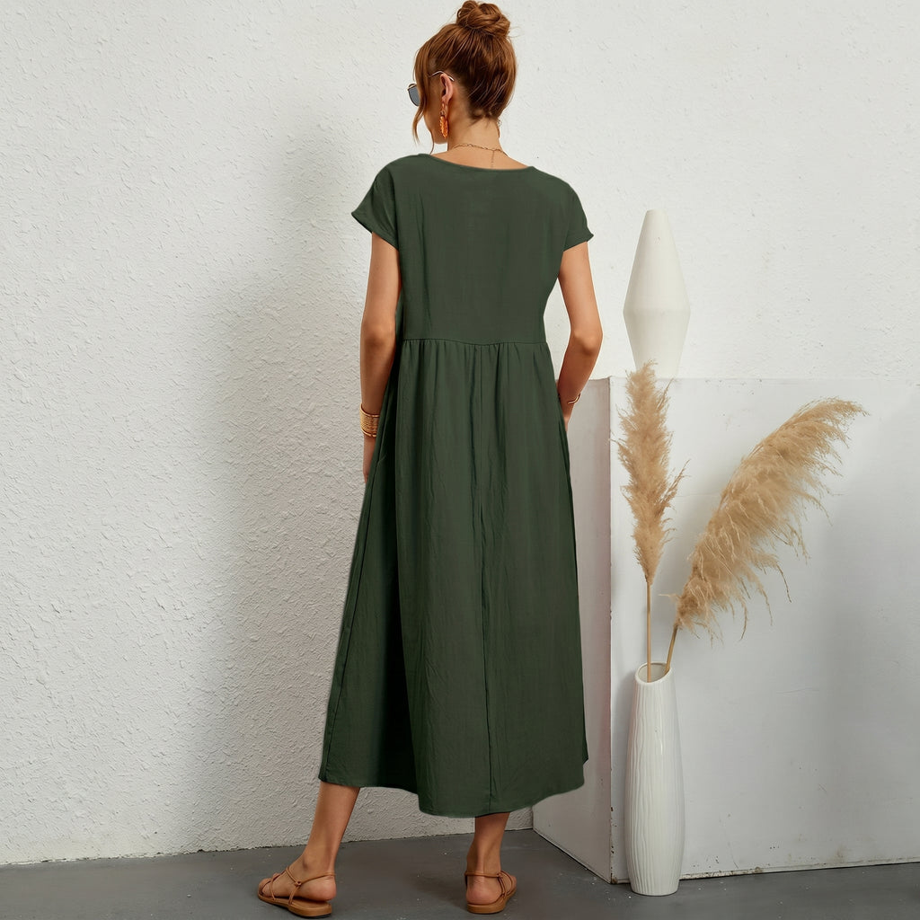 Inês - Vestido Midi em Algodão com Bolsos