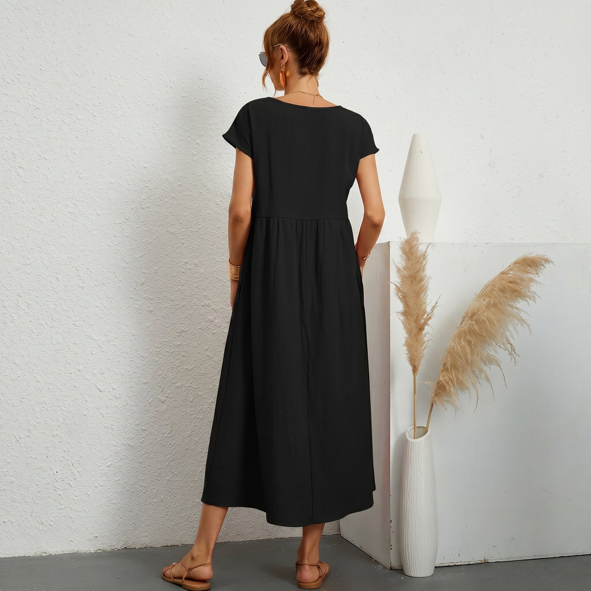 Inês - Vestido Midi em Algodão com Bolsos