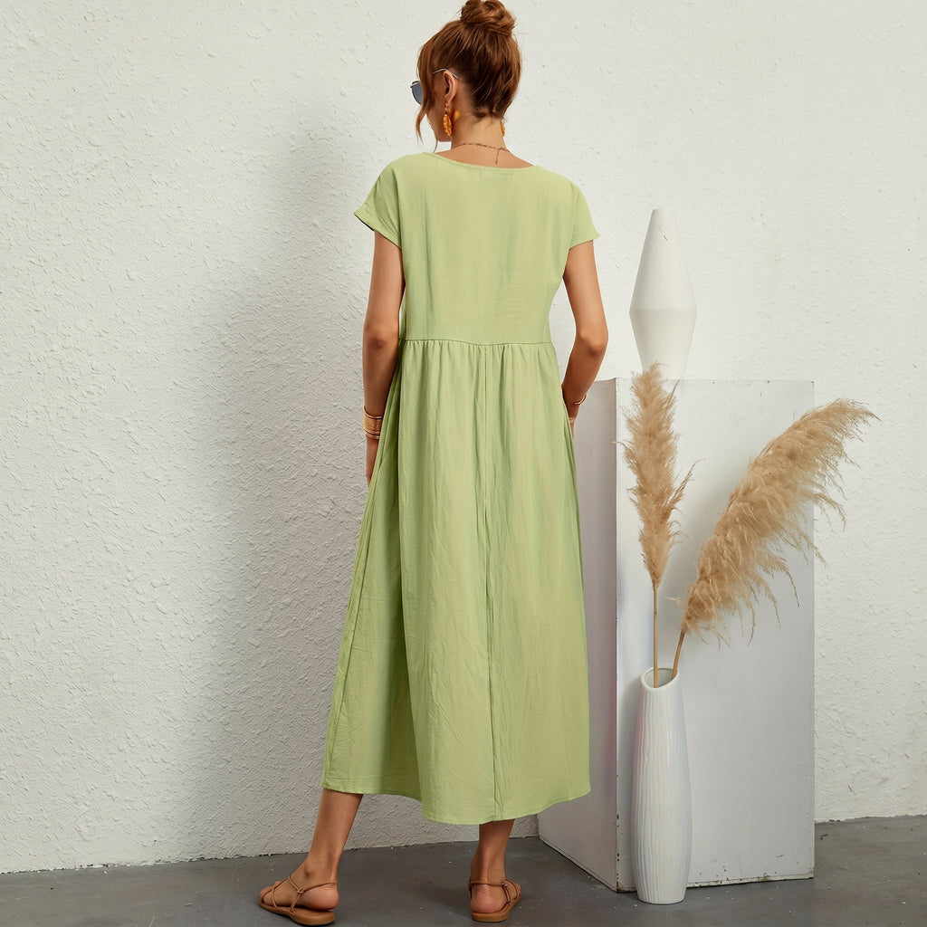 Inês - Vestido Midi em Algodão com Bolsos