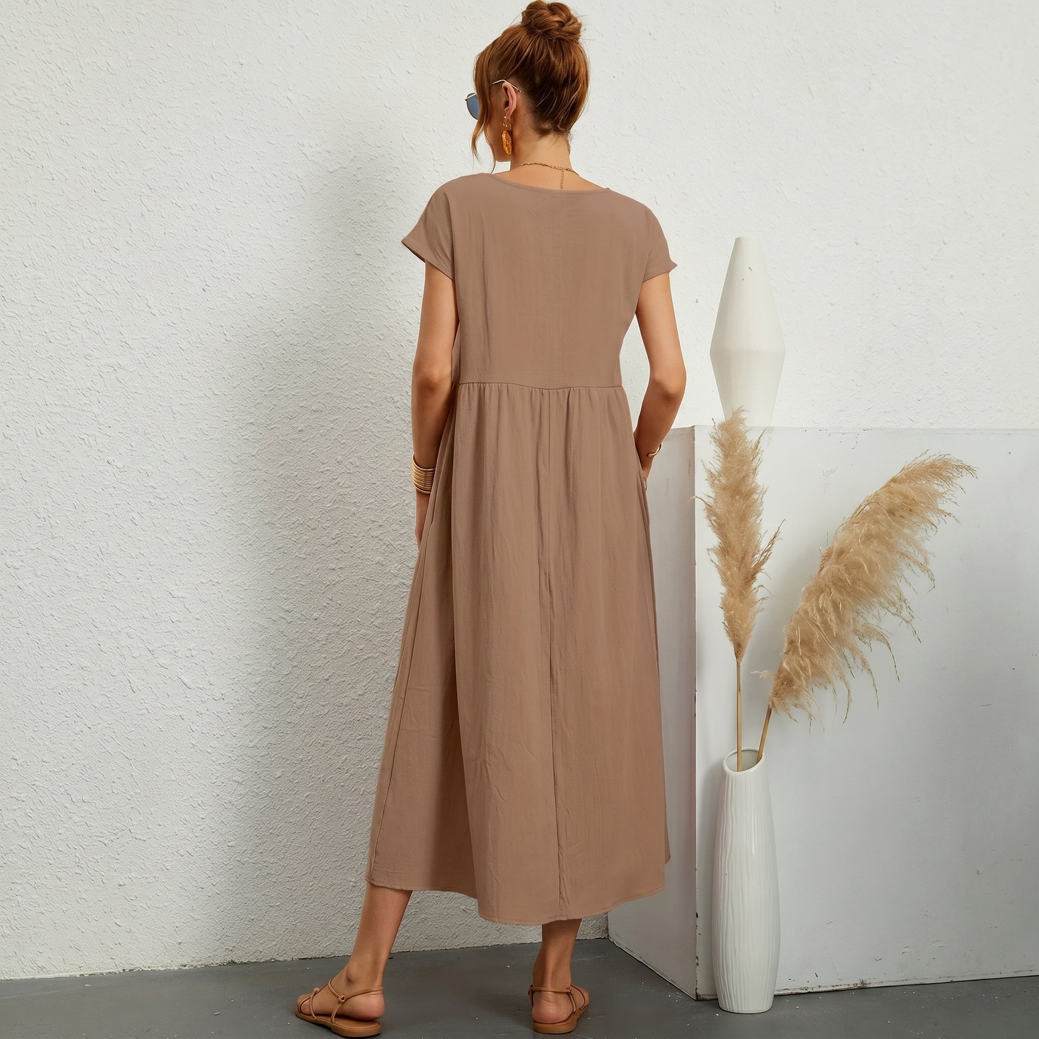 Inês - Vestido Midi em Algodão com Bolsos