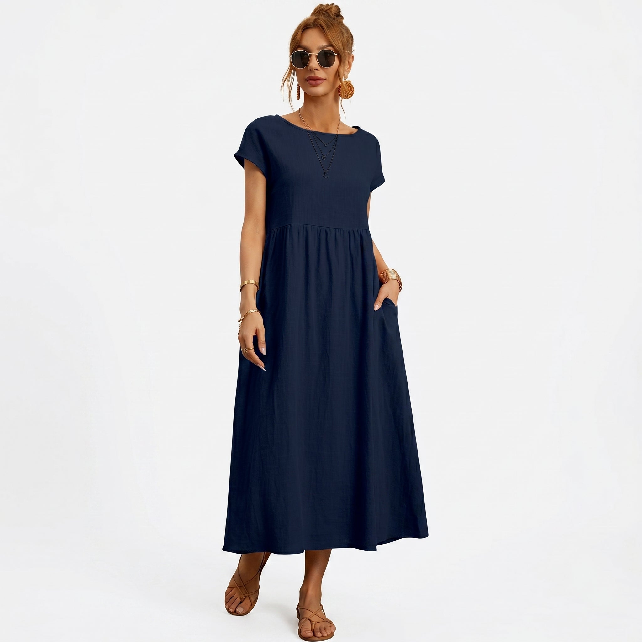 Inês - Vestido Midi em Algodão com Bolsos