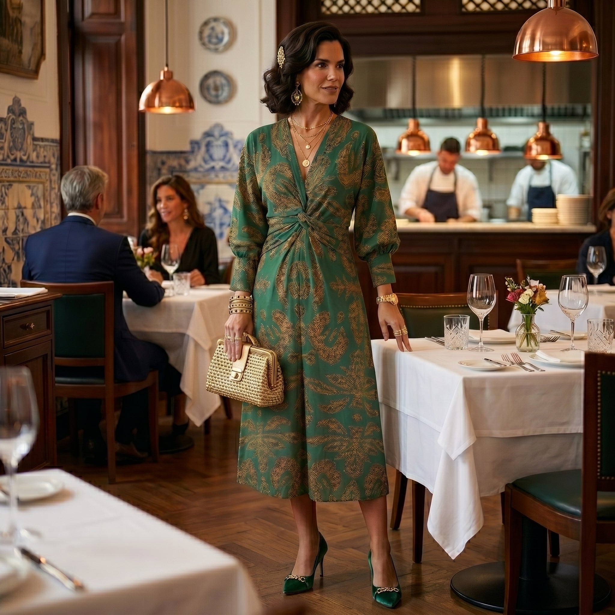 Teresa - Vestido Midi Estampado com Detalhe de Nó