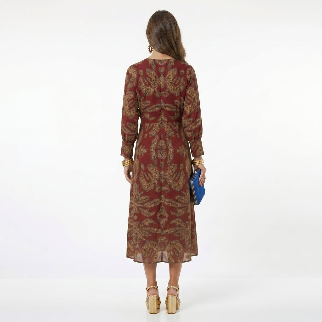 Teresa - Vestido Midi Estampado com Detalhe de Nó