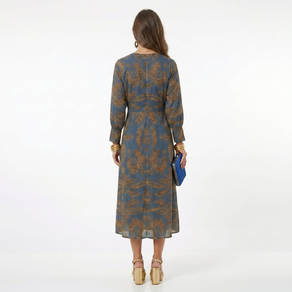 Teresa - Vestido Midi Estampado com Detalhe de Nó